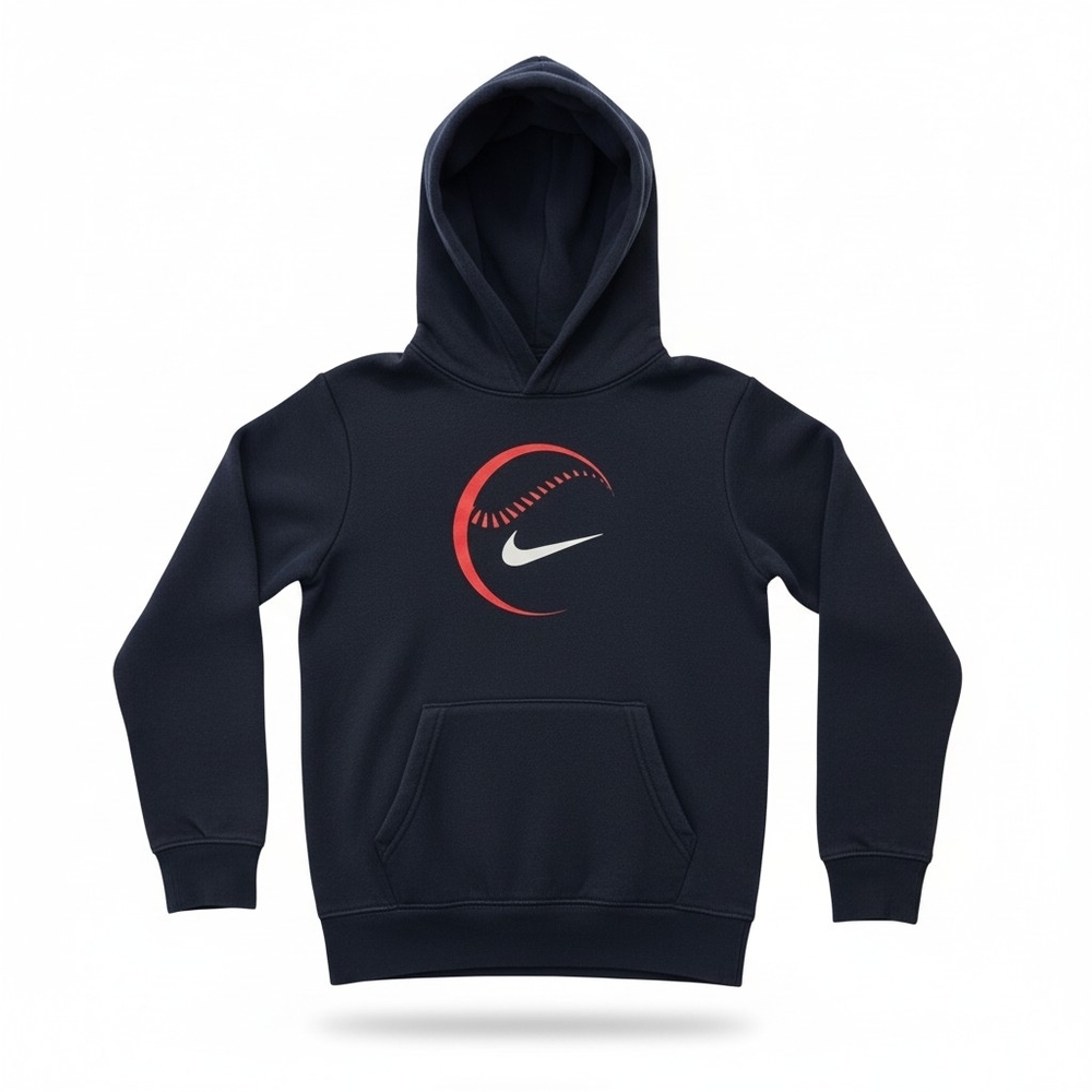 Nike Kids' Navy Hoodie with Red Logo